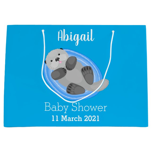 Bolsa De Regalo Grande Cuidada y feliz nutria azul personalizado ilustrac (Anverso)