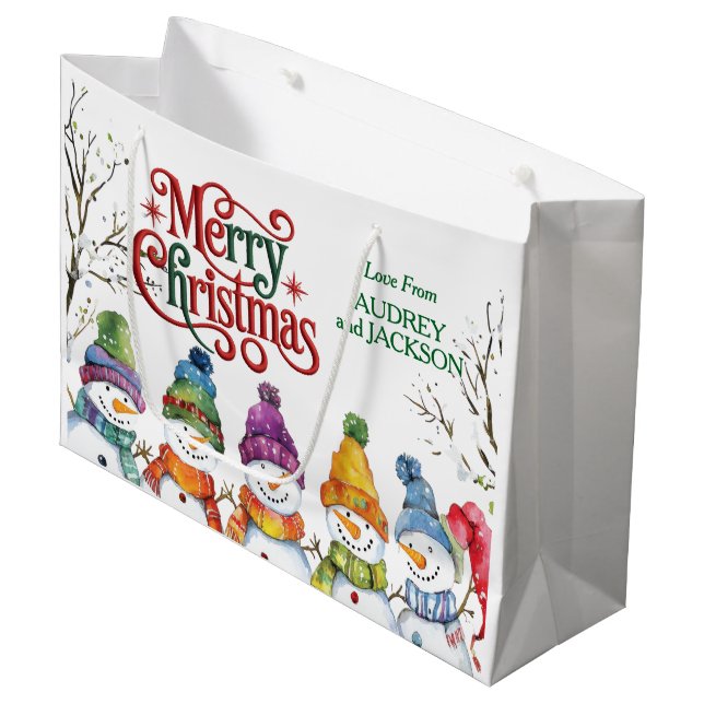 Bolsa De Regalo Grande Cuidados hombres de nieve Feliz Navidad (Angulo Anverso)