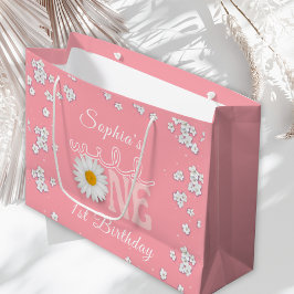 Bolsa De Regalo Grande Cumpleaños 1 de Pink Daisy Wild One