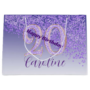 Bolsa De Regalo Grande Cumpleaños 20 Pretty Falling Purple Glitter