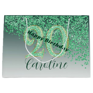 Bolsa De Regalo Grande Cumpleaños 20 Pretty Falling Verde Brillante