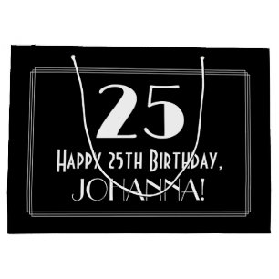 Bolsa De Regalo Grande Cumpleaños 25: Estilo Art Déco "25", Nombre