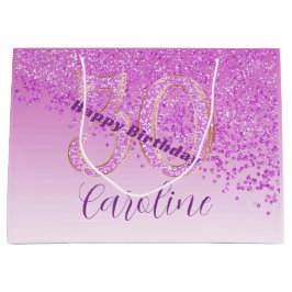 Bolsa De Regalo Grande Cumpleaños 30 Pretty Falling Pink Glitter