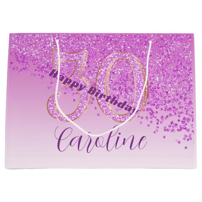 Bolsa De Regalo Grande Cumpleaños 30 Pretty Falling Pink Glitter (Anverso)