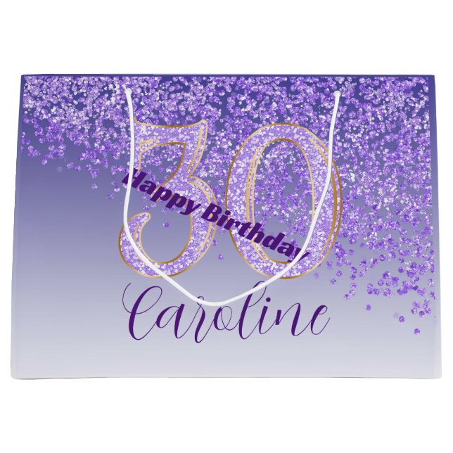 Bolsa De Regalo Grande Cumpleaños 30 Pretty Falling Purple Glitter (Anverso)