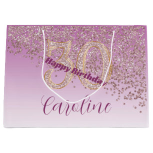 Bolsa De Regalo Grande Cumpleaños 30 Pretty Falling Rose Gold Glitter