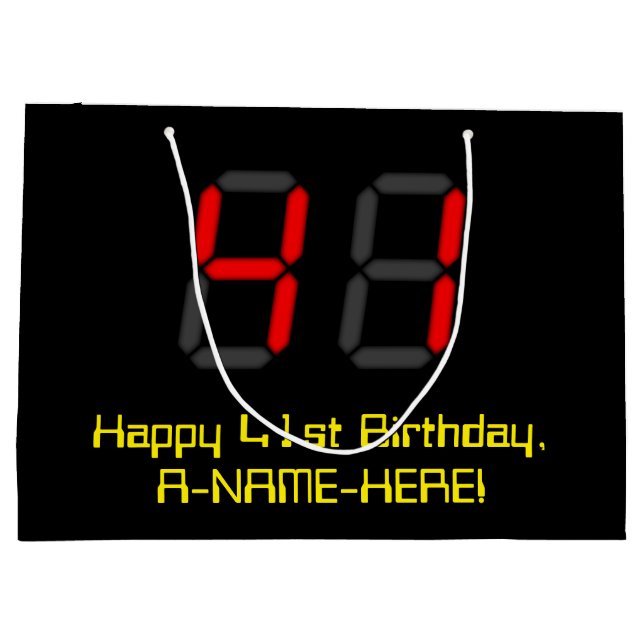 Bolsa De Regalo Grande Cumpleaños 41: Estilo reloj digital rojo "41" + No (Reverso)