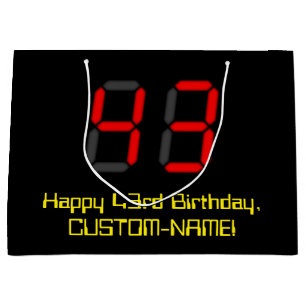 Bolsa De Regalo Grande Cumpleaños 43: Estilo reloj digital rojo "43" + No