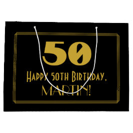 Bolsa De Regalo Grande Cumpleaños 50 — Estilo Art Déco "50" y nombre
