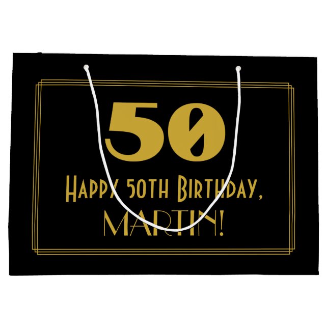 Bolsa De Regalo Grande Cumpleaños 50 — Estilo Art Déco "50" y nombre (Reverso)