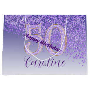 Bolsa De Regalo Grande Cumpleaños 50 Pretty Falling Purple Glitter