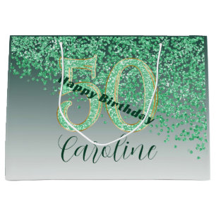 Bolsa De Regalo Grande Cumpleaños 50 Pretty Falling Verde Brillante