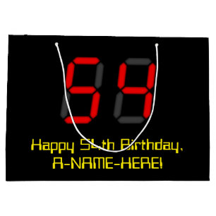 Bolsa De Regalo Grande Cumpleaños 54: Estilo reloj digital rojo "54" + No