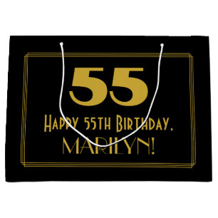 Bolsa De Regalo Grande Cumpleaños 55 — Estilo Art Déco "55" y nombre
