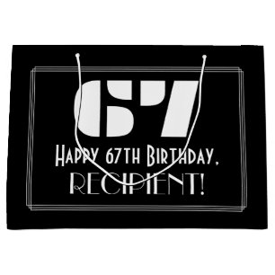 Bolsa De Regalo Grande Cumpleaños 67 ~ Estilo Art Deco "67" + Nombre