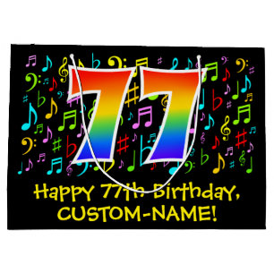 Bolsa De Regalo Grande Cumpleaños 77 - Símbolos musicales coloridos, Arco