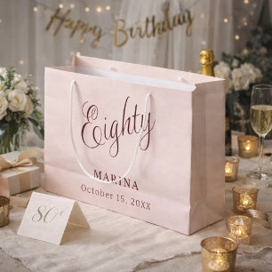 Bolsa De Regalo Grande Cumpleaños 80 nombre en escritura de oro rosa