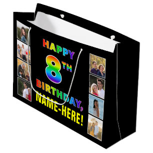 Bolsa De Regalo Grande Cumpleaños 8: Texto Arcoíris, Fotos Personalizadas