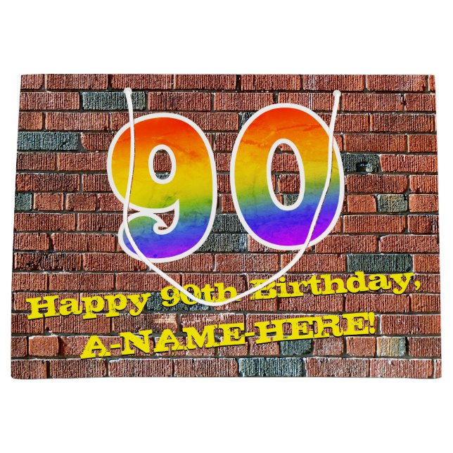 Bolsa De Regalo Grande Cumpleaños 90: Arcoiris divertido, inspirado en el (Anverso)