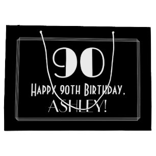 Bolsa De Regalo Grande Cumpleaños 90: Estilo Art Déco "90", Nombre
