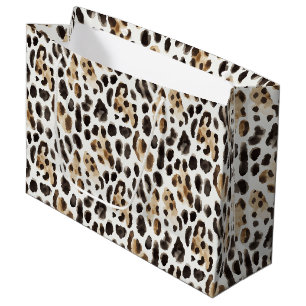 Bolsa De Regalo Grande Cumpleaños Animal Leopardo Negro Marrón Crema