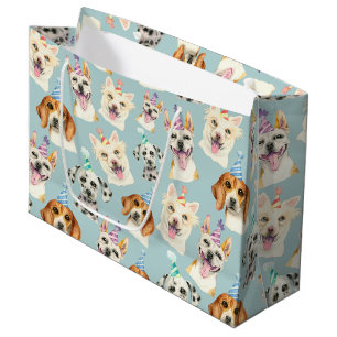 Bolsa De Regalo Grande Cumpleaños azul lindo de la acuarela del modelo