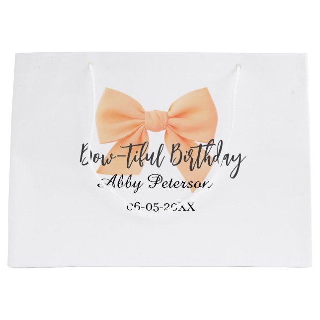 Bolsa De Regalo Grande Cumpleaños bow-tiful naranja lazo nombre fecha sim (Anverso)