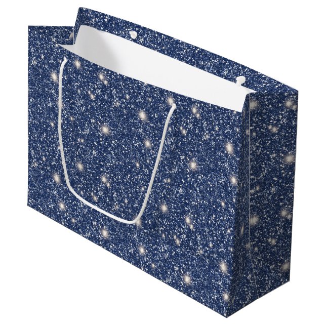 Bolsa De Regalo Grande Cumpleaños Brillo Azul Profundo (Angulo Anverso)