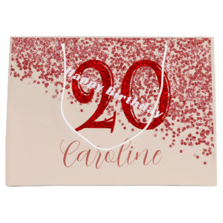 Bolsa De Regalo Grande Cumpleaños Champán Glitter Rubí Rojo 20
