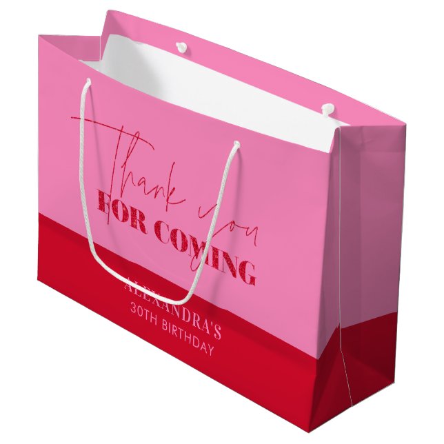 Bolsa De Regalo Grande Cumpleaños Chic Rosa Rojo Script Gracias (Angulo Anverso)