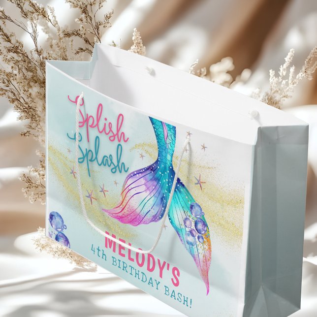 Bolsa De Regalo Grande Cumpleaños Cola de Sirena Brillo Splash (Subido por el creador)