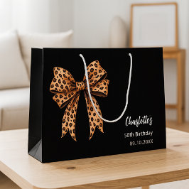 Bolsa De Regalo Grande Cumpleaños con lazo de estampado de leopardo negro