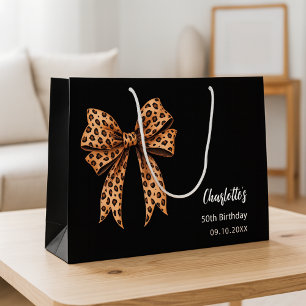 Bolsa De Regalo Grande Cumpleaños con lazo de estampado de leopardo negro