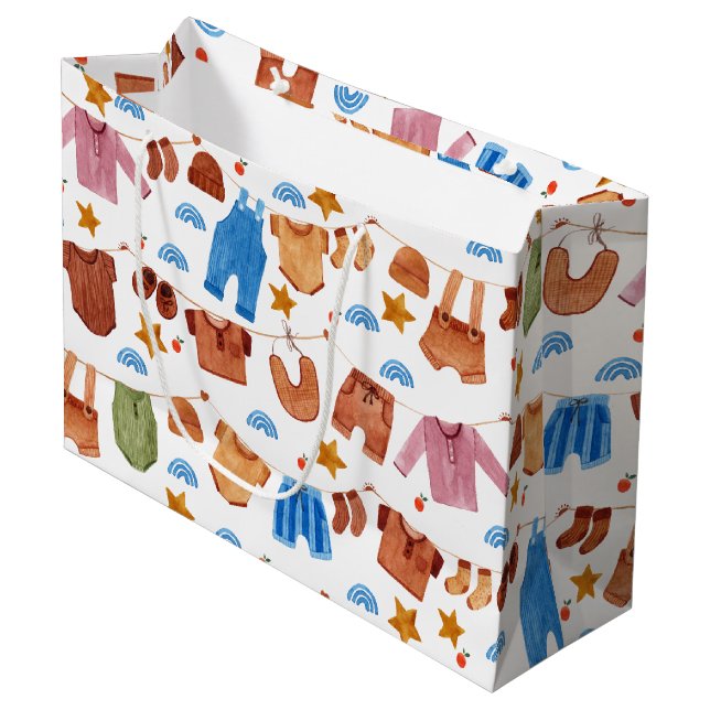 Bolsa De Regalo Grande Cumpleaños de Baby Clothes en Baby Shower (Angulo Anverso)