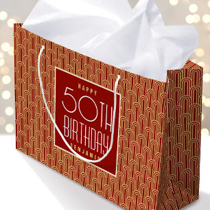 Bolsa De Regalo Grande Cumpleaños de cualquier edad con nombre Art Deco R