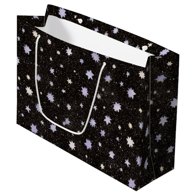 Bolsa De Regalo Grande Cumpleaños de Estrellas Moradas Negras (Angulo Anverso)