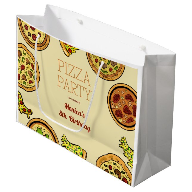 Bolsa De Regalo Grande cumpleaños de fiesta de pizza personalizado (Angulo Anverso)