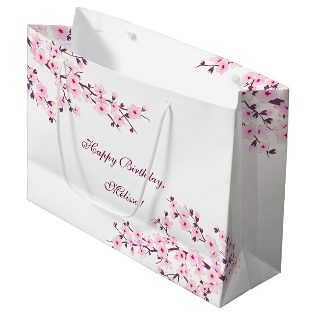 Bolsa De Regalo Grande Cumpleaños de Flor de Cerezo (Angulo Anverso)