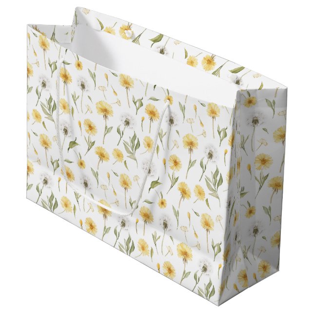 Bolsa De Regalo Grande Cumpleaños de flores de diente de león blancas ama (Angulo Anverso)