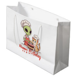 Bolsa De Regalo Grande Cumpleaños de gato alienígena dibujos animados