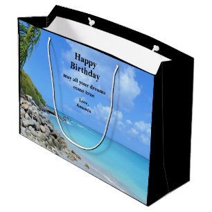 Bolsa De Regalo Grande Cumpleaños de hermosa playa tropical turquesa