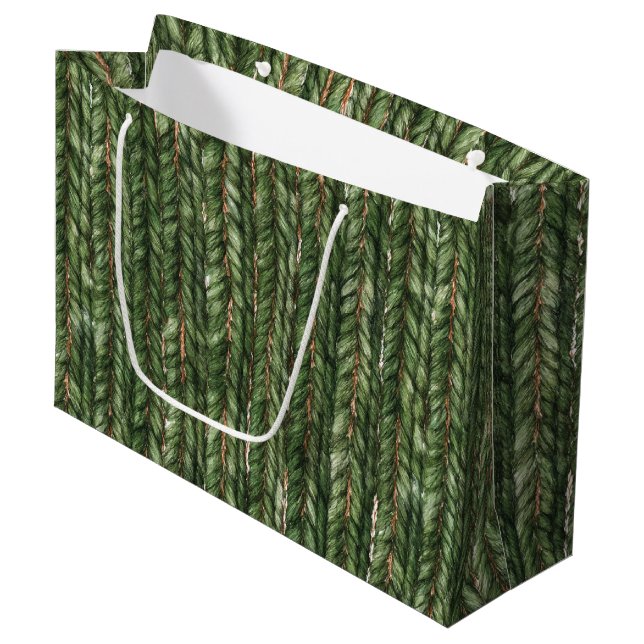 Bolsa De Regalo Grande Cumpleaños de hilos verdes tejidos falsos (Angulo Anverso)