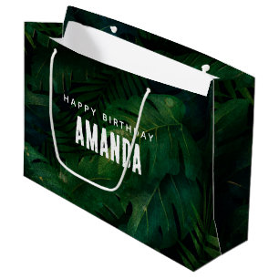 Bolsa De Regalo Grande Cumpleaños de hojas tropicales verde oscuro exótic