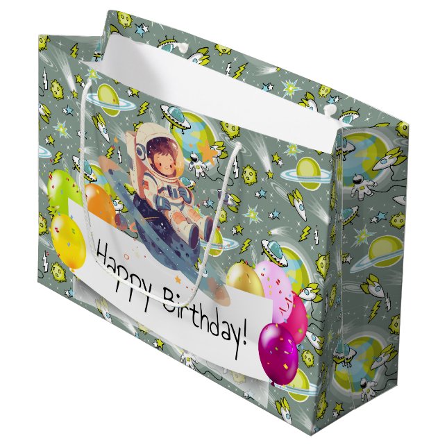 Bolsa De Regalo Grande Cumpleaños de la edad del espacio (Angulo Anverso)