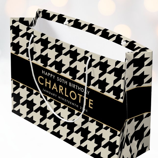 Bolsa De Regalo Grande Cumpleaños de la Gran Houndstoth Cualquier Edad 50 (Subido por el creador)