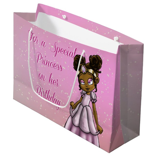 Bolsa De Regalo Grande Cumpleaños de la princesa afroamericana (Angulo Anverso)