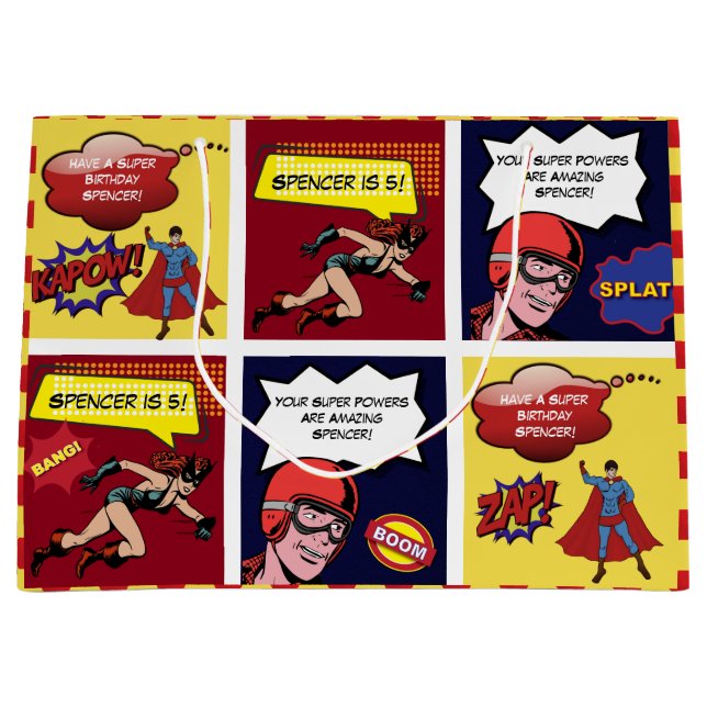 Bolsa De Regalo Grande Cumpleaños de la tira cómica personalizada (Anverso)