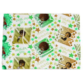 Bolsa De Regalo Grande Cumpleaños de los chicos y estrellas afroamericano