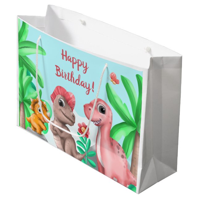 Bolsa De Regalo Grande Cumpleaños de los Dinosaurios chicas (Angulo Anverso)