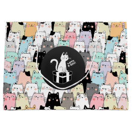 Bolsa De Regalo Grande Cumpleaños de los gatos de Ilustracion sin foco